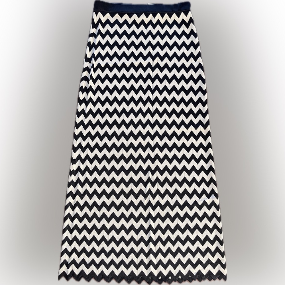 Fendi Black and White Zigzag Maxi Skirt